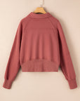 Solid Fleece-Lined Half-Zip Up Collar Sweatshirt