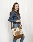 American Darling ADBG330BRWBR Tote Hair-On Genuine Leather Women Bag Western Handbag Purse