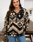Plus Size Western Aztec Fleece Half Button Sweatshirt