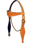 Western Horse Headstall Floral Carved Tan Leather