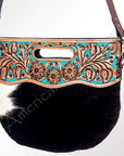 American Darling Clutch Hand Tooled Hair On Genuine Leather Women Bag Western Handbag Purse