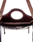 American Darling ADBG347BRWBR Cross Body Hand Tooled Hair On Genuine Leather Women Bag Western Handbag Purse