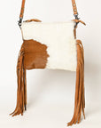 American Darling Western Small Crossbody Bag – Genuine Hair-On Cowhide Leather with Fringes, Adjustable Strap, Handcrafted in Texas