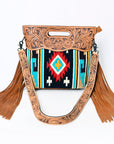 American Darling Clutch Hand Tooled Saddle Blanket Fabric Genuine Leather Western Women Bag Handbag Purse | Purses for Cute