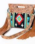 American Darling Clutch Hand Tooled Saddle Blanket Fabric Genuine Leather Western Women Bag Handbag Purse | Purses for Cute