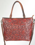 American Darling Tote Bag Handcrafted from Hand Tooled Floral Carved Genuine Leather with YKK Zipper