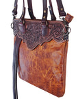 American Darling Small Cross body Bag Hand Tooled Floral Carved Leather with Fringes Western Crossbody Purse