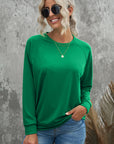 Solid Round Neck Raglan Sleeve Sweatshirt