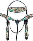 Western Horse Headstall Breast Collar Set American Leather Block Hilason