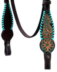 HILASON Western Horse Headstall American Leather Floral Dark Brown