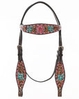 HILASON Western Horse Headstall Breast Collar & Spur Strap Tack Set American Leather Floral Carving