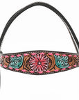 HILASON Western Horse Headstall Breast Collar & Spur Strap Tack Set American Leather Floral Carving