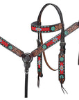 Western Horse Headstall And Floral Beaded Leather Breast Collar