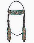 HILASON Floral Painted Beaded American Leather Horse Headstall Breast Collar
