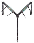 HILASON Floral Painted Beaded American Leather Horse Headstall Breast Collar