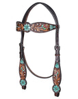 HILASON Floral Painted Beaded American Leather Horse Headstall Breast Collar