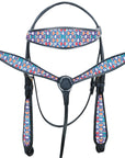 Western Horse Headstall Breast Collar Set American Leather Fish Hilason