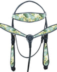 Western Horse Headstall Breast Collar Set American Leather Leaf Hilason
