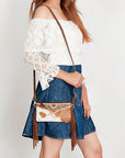 American Darling Small Crossbody Hand Tooled Hair On Genuine Leather women bag western handbag purse