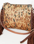 American Darling Western Small Crossbody Bag – Genuine Hair-On Cowhide Leather with Fringes, Adjustable Strap, Handcrafted in Texas