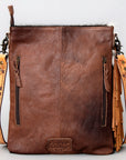 American Darling ADBG464BRW Chaps Bag Hand Tooled Hair On Genuine Leather Women Bag Western Handbag Purse