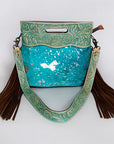 American Darling Clutch Hand Tooled Saddle Blanket Fabric Genuine Leather Western Women Bag Handbag Purse | Purses for Cute