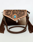 American Darling Envelope Hand Tooled Hair-On Genuine Leather Women Bag Western Handbag Purse | for Cute