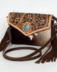 American Darling Envelope Hand Tooled Hair-On Genuine Leather Women Bag Western Handbag Purse | for Cute