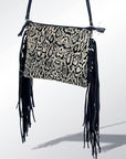 American Darling Western Small Crossbody Bag – Genuine Hair-On Cowhide Leather with Fringes, Adjustable Strap, Handcrafted in Texas