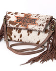American Darling ADBGD106BRWBR Envelope Hand Tooled Hair On Genuine Leather Women Bag Western Handbag Purse