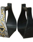 HILASON Horse Western Saddle Engraved Metal Roper Stirrups | Roper Stirrups | Horse Riding Stirrups | Metal Saddle Stirrups | Trail Riding Stirrups