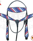 Western Horse Headstall Breast Collar American Leather Set Black Hilason