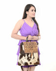 ADBGZ102TAW American Darling Hand Tooled Hair On Genuine Leather Women Bag Western Handbag Purse