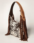 Western Style Leather Hobo Handbag With Hair On Cowhide