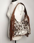 Western Style Leather Hobo Handbag With Hair On Cowhide