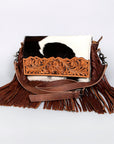American Darling ADBG524BRW Clutch Hand Tooled Hair On Genuine Leather Women Bag Western Handbag Purse