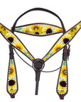 Hilason Western Horse Headstall Breast Collar American Leather Sunflower