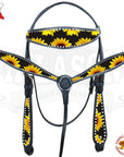 HILASON Western Horse Headstall Breast Collar American Leather Sunflower | Tack Set for Horses
