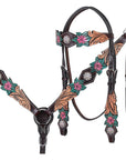 Hand-Carved Leather Western Headstall And Breast Collar Set For Training And Showing