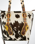 American Darling ADBG540BRW Tote Hand Tooled Hair-On Genuine Leather Women Bag Western Handbag Purse
