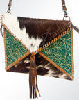 American Darling ADBG548BRW Envelope Hand Tooled Hair-On Genuine Leather Women Bag Western Handbag Purse