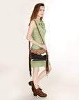 ADBG555BRWFRNG American Darling Hand Tooled Hair On Genuine Leather Women Bag Western Handbag Purse