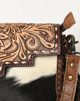 ADBG555BRWFRNG American Darling Hand Tooled Hair On Genuine Leather Women Bag Western Handbag Purse
