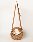 American Darling ADBG563TAW Canteen Hand Tooled Hair-On Genuine Leather Women Bag Western Handbag Purse