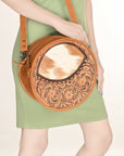 American Darling ADBG563TAW Canteen Hand Tooled Hair-On Genuine Leather Women Bag Western Handbag Purse