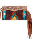 American Darling ADBG344D1 Wristlet Hand Tooled Saddle Blanket Genuine Leather Women Bag Western Handbag Purse