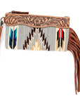 American Darling ADBG344D4 Wristlet Hand Tooled Saddle Blanket Genuine Leather Women Bag Western Handbag Purse