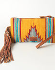 American Darling ADBG344TANA Wristlet Hand Tooled Saddle Blanket Genuine Leather Women Bag Western Handbag Purse