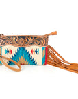American Darling ADBG344TANB Wristlet Hand Tooled Saddle Blanket Genuine Leather Women Bag Western Handbag Purse
