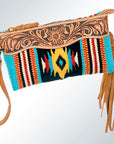 American Darling ADBG344TANDAR5 Wristlet Hand Tooled Saddle Blanket Genuine Leather Women Bag Western Handbag Purse
